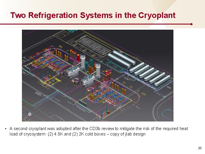 Two Refrigeration Systems in the Cryoplant • A second cryoplant was adopted after the