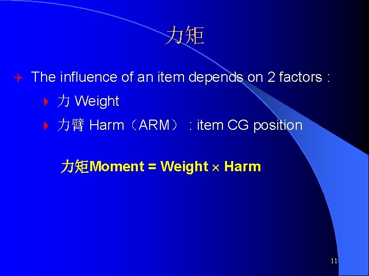 力矩 Q The influence of an item depends on 2 factors : 4 力