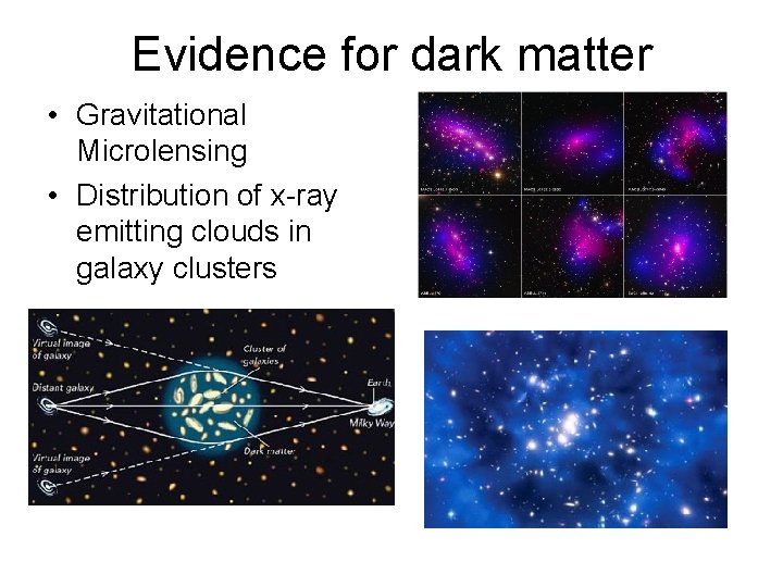 Evidence for dark matter • Gravitational Microlensing • Distribution of x-ray emitting clouds in