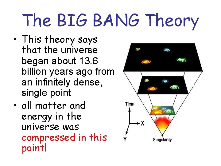 The BIG BANG Theory • This theory says that the universe began about 13.