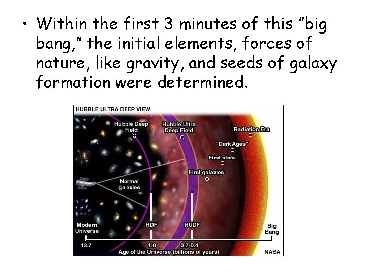  • Within the first 3 minutes of this ”big bang, ” the initial