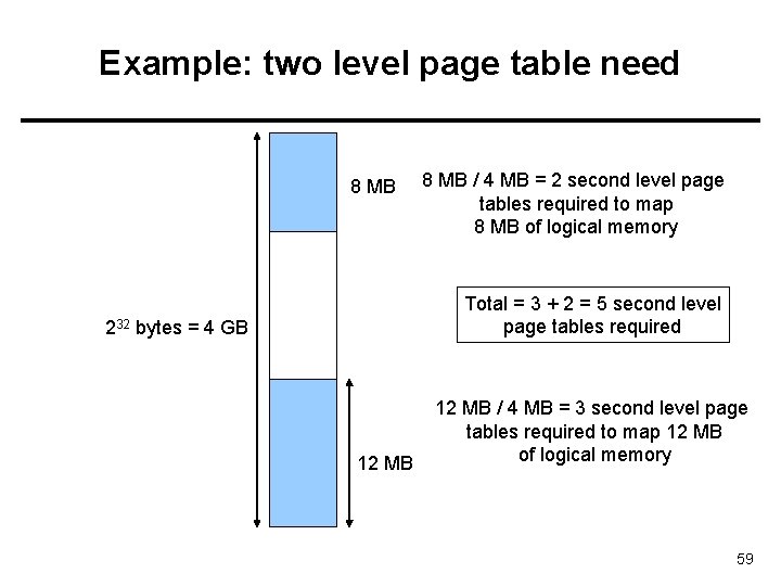 Example: two level page table need 8 MB / 4 MB = 2 second