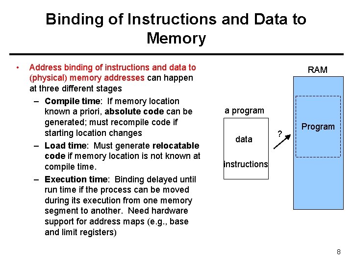 Binding of Instructions and Data to Memory • Address binding of instructions and data