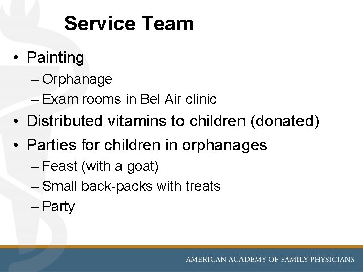 Service Team • Painting – Orphanage – Exam rooms in Bel Air clinic •