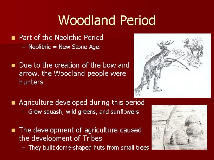 Woodland Period n Part of the Neolithic Period – Neolithic = New Stone Age.