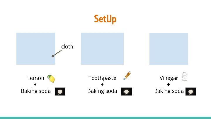 Set. Up cloth Lemon + Baking soda Toothpaste + Baking soda Vinegar + Baking