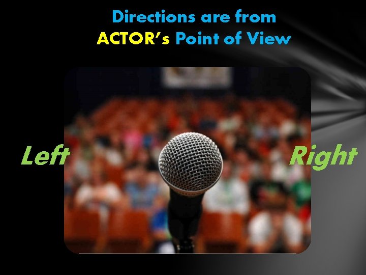 Directions are from ACTOR’s Point of View Left Right Directions are from ACTOR’s Point of View Left Right