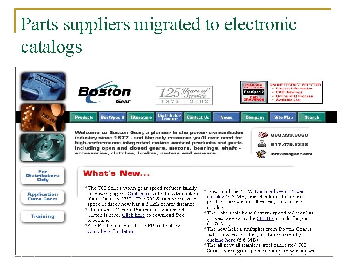 Parts suppliers migrated to electronic catalogs 