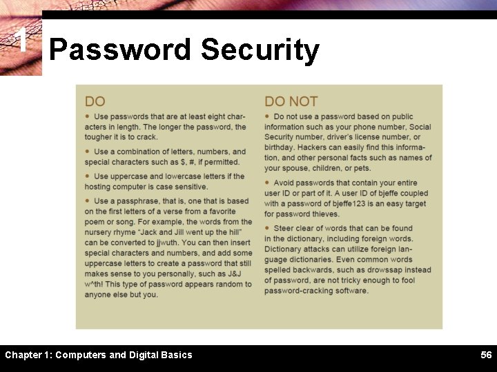1 Password Security Chapter 1: Computers and Digital Basics 56 