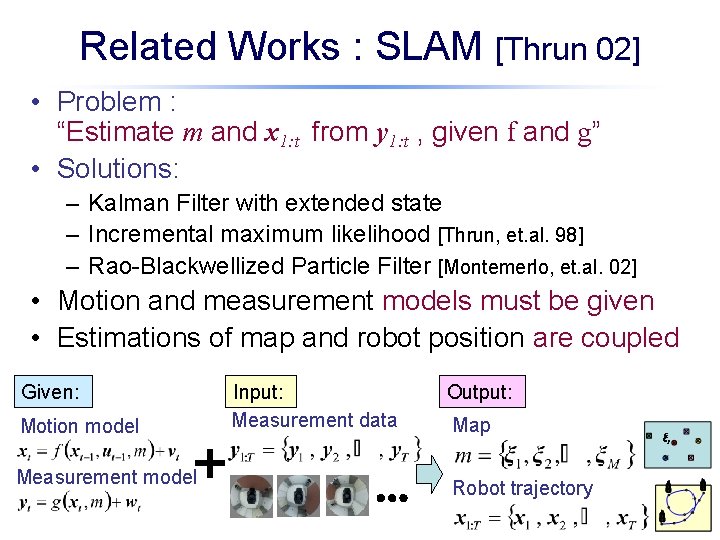 Related Works : SLAM [Thrun 02] • Problem : “Estimate m and x 1: