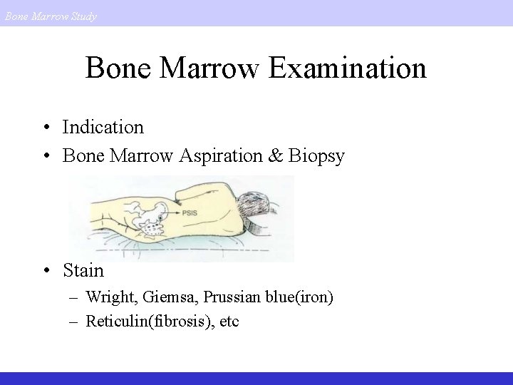 Bone Marrow Study Bone Marrow Examination • Indication • Bone Marrow Aspiration & Biopsy