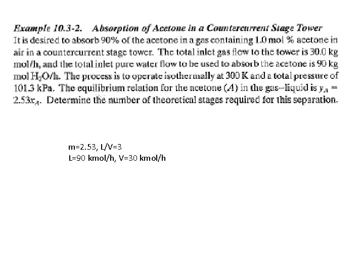 m=2. 53, L/V=3 L=90 kmol/h, V=30 kmol/h 
