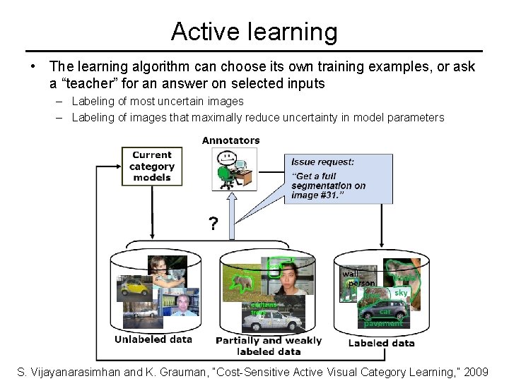 Active learning • The learning algorithm can choose its own training examples, or ask
