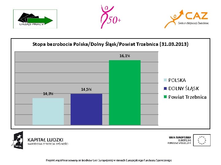 Stopa bezrobocia Polska/Dolny Śląsk/Powiat Trzebnica (31. 03. 2013) 16, 1% POLSKA 14, 3% 14,