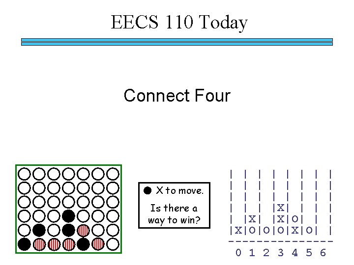 EECS 110 Today Connect Four X to move. Is there a way to win?