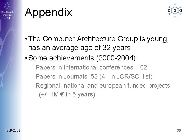 Appendix • The Computer Architecture Group is young, has an average of 32 years Appendix • The Computer Architecture Group is young, has an average of 32 years