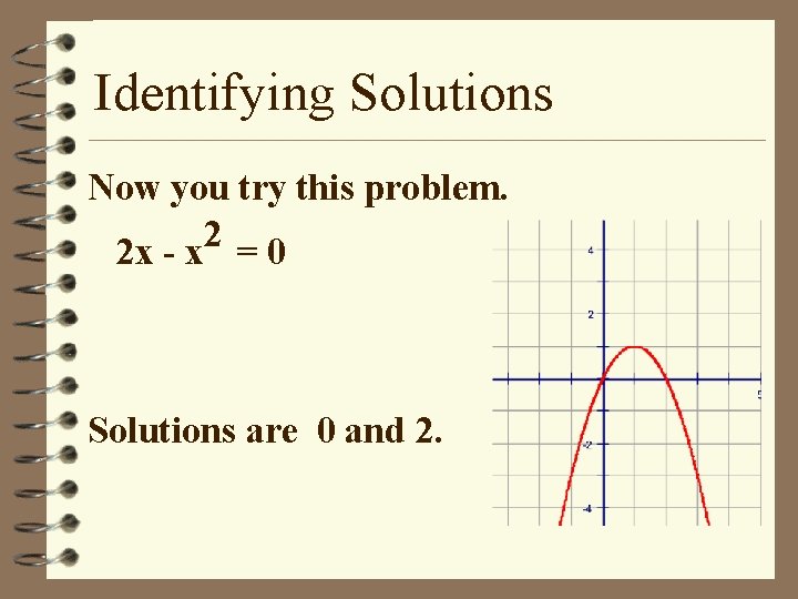 Identifying Solutions Now you try this problem. 2 2 x - x = 0