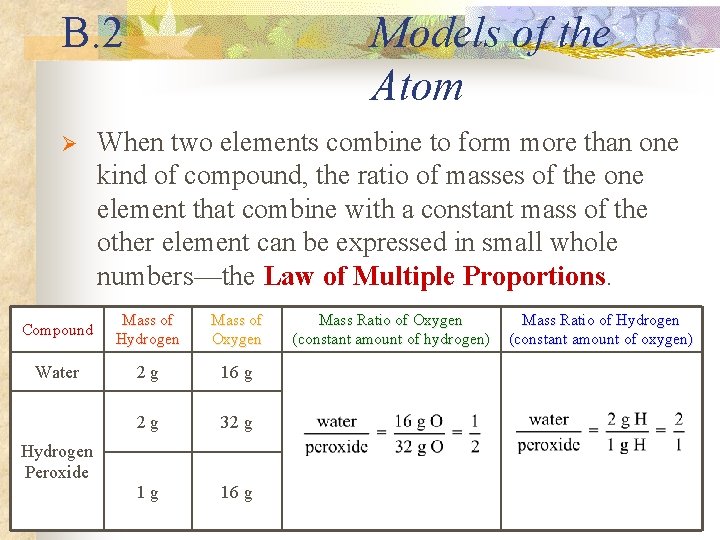 B. 2 Ø Models of the Atom When two elements combine to form more