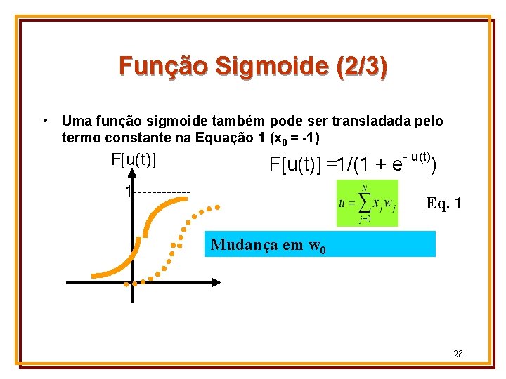 Função Sigmoide (2/3) • Uma função sigmoide também pode ser transladada pelo termo constante