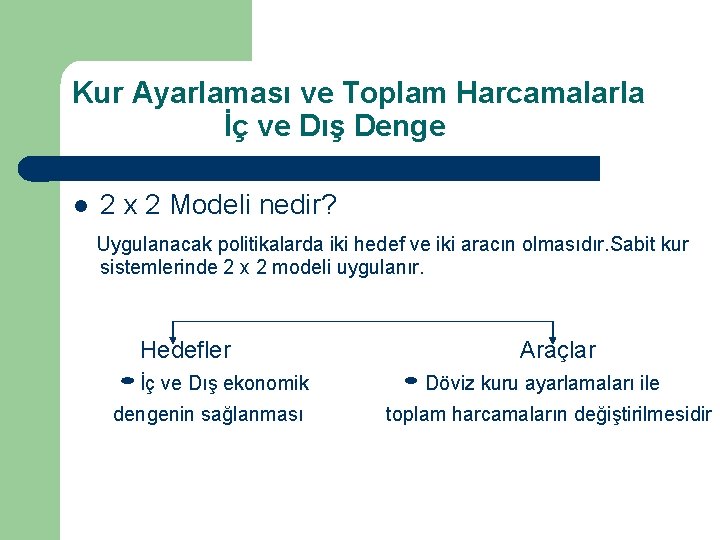 Kur Ayarlaması ve Toplam Harcamalarla İç ve Dış Denge l 2 x 2 Modeli