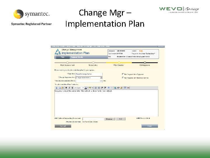 Change Mgr – Implementation Plan 