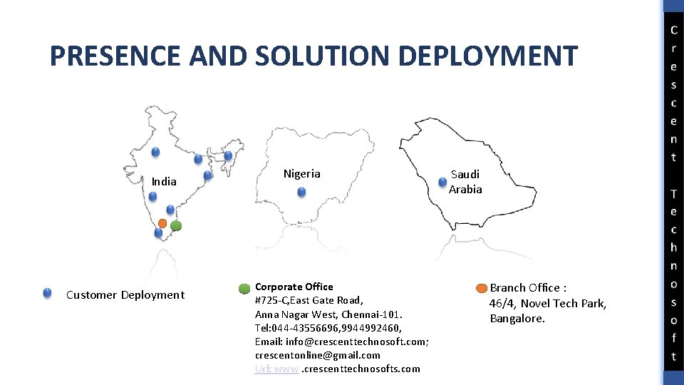 PRESENCE AND SOLUTION DEPLOYMENT India Customer Deployment Nigeria Corporate Office #725 -C, East Gate