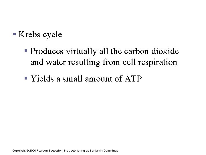 Metabolic Pathways Involved in Cellular Respiration § Krebs cycle § Produces virtually all the