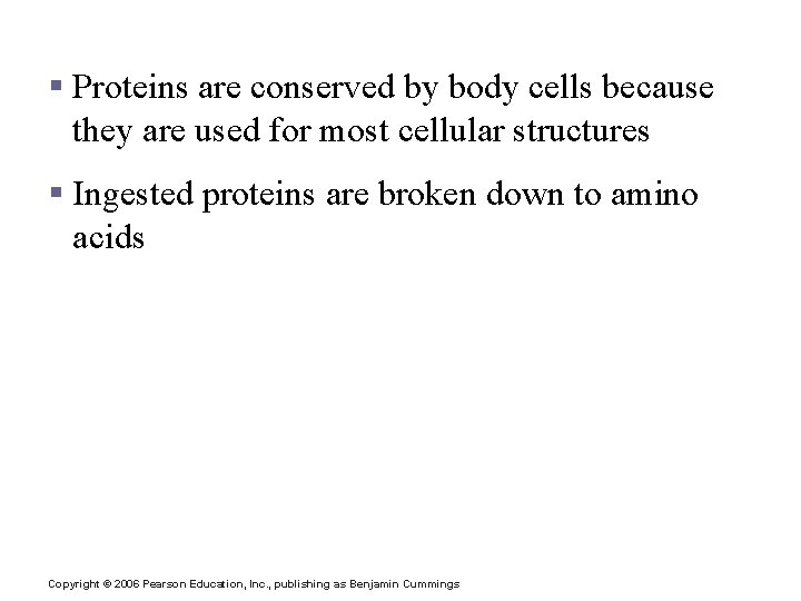 Protein Metabolism § Proteins are conserved by body cells because they are used for