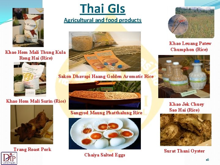 Thai GIs Agricultural and food products Khao Leuang Patew Chumphon (Rice) Khao Hom Mali