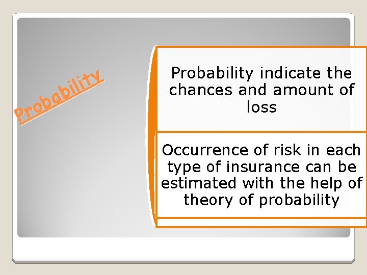 y t i il b a b o r P Probability indicate the chances