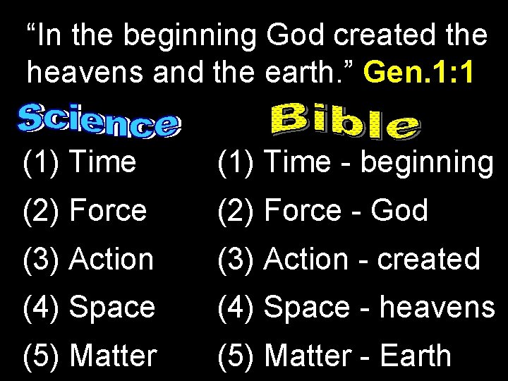 “In the beginning God created the heavens and the earth. ” Gen. 1: 1