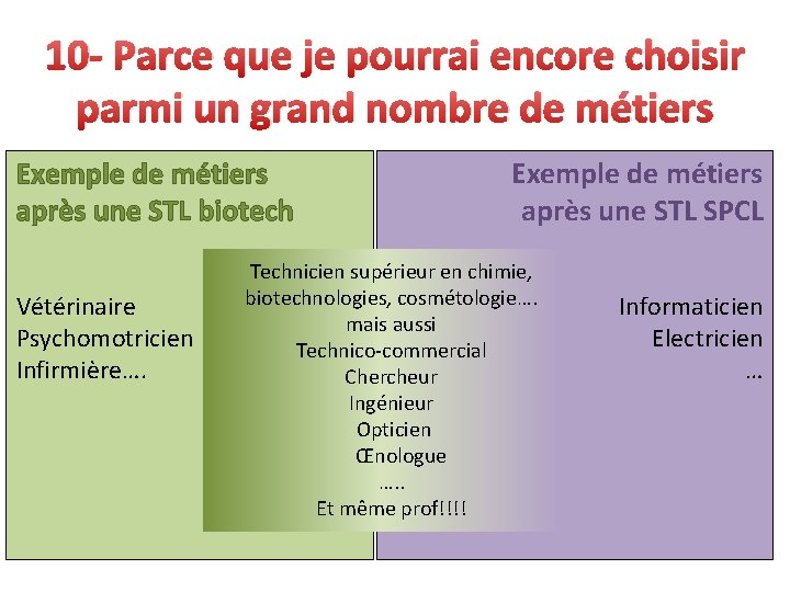 10 - Parce que je pourrai encore choisir parmi un grand nombre de métiers