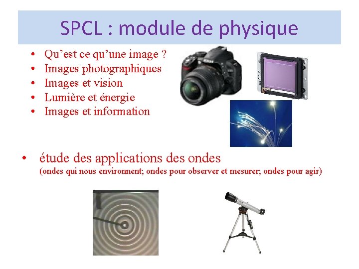 SPCL : module de physique • • • Qu’est ce qu’une image ? Images