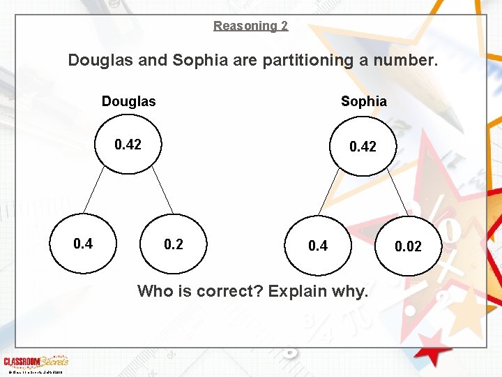 Reasoning 2 Douglas and Sophia are partitioning a number. 0. 4 Douglas Sophia 0.