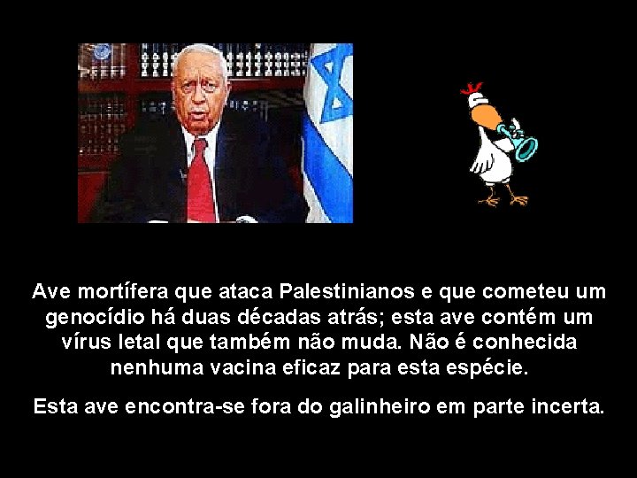 Ave mortífera que ataca Palestinianos e que cometeu um genocídio há duas décadas atrás;