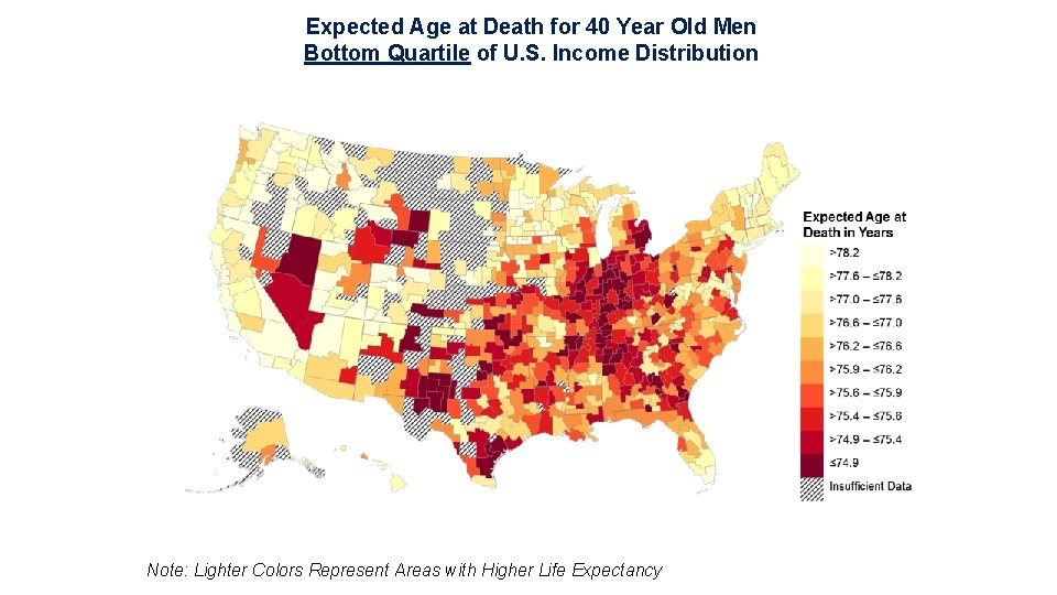 Expected Age at Death for 40 Year Old Men Bottom Quartile of U. S.