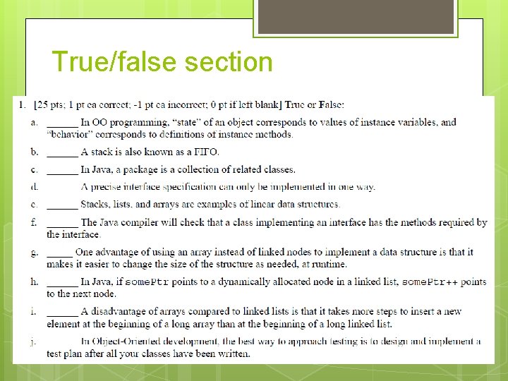 True/false section 