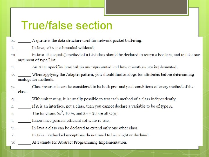 True/false section 
