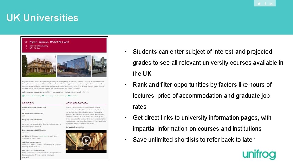 UK Universities • Students can enter subject of interest and projected grades to see UK Universities • Students can enter subject of interest and projected grades to see