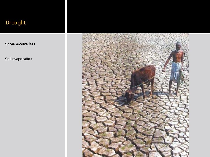 Drought Some receive less Soil evaporation 