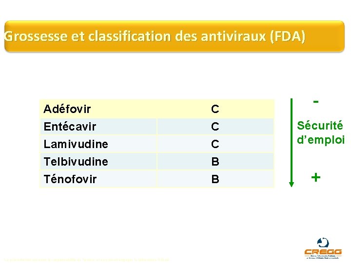 Grossesse et classification des antiviraux (FDA) Adéfovir Entécavir Lamivudine Telbivudine C C C B