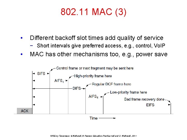 802. 11 MAC (3) • Different backoff slot times add quality of service −