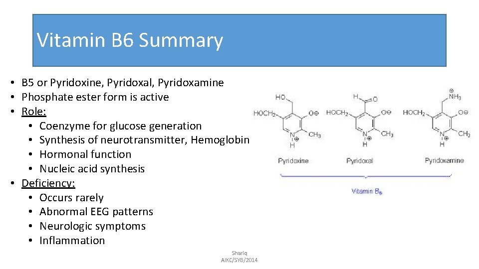 Vitamin B 6 Summary • B 5 or Pyridoxine, Pyridoxal, Pyridoxamine • Phosphate ester