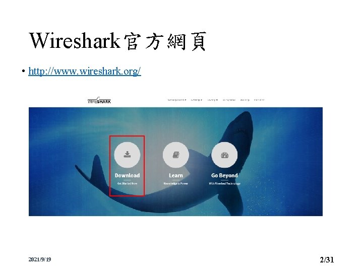 Wireshark官方網頁 • http: //www. wireshark. org/ 2021/9/19 2/31 