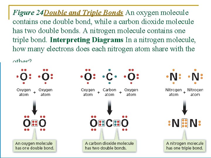 Figure 24 Double and Triple Bonds An oxygen molecule contains one double bond, while