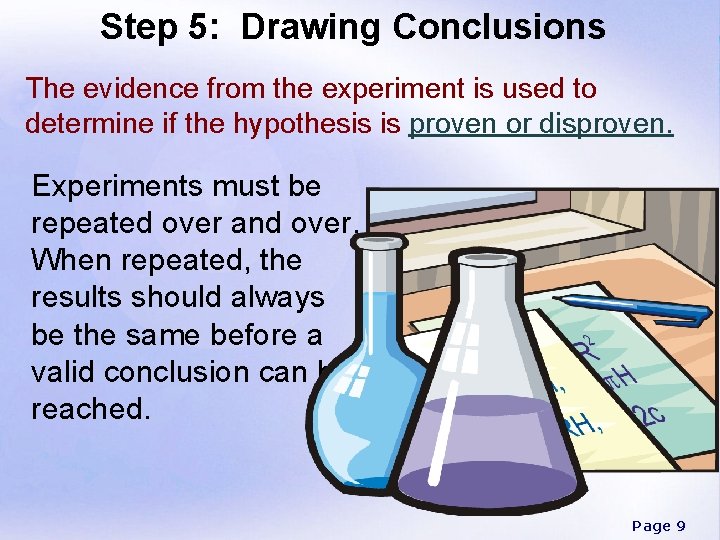 Step 5: Drawing Conclusions The evidence from the experiment is used to determine if