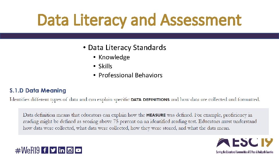 Data Literacy and Assessment • Data Literacy Standards • Knowledge • Skills • Professional