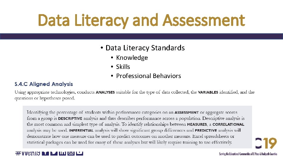Data Literacy and Assessment • Data Literacy Standards • Knowledge • Skills • Professional