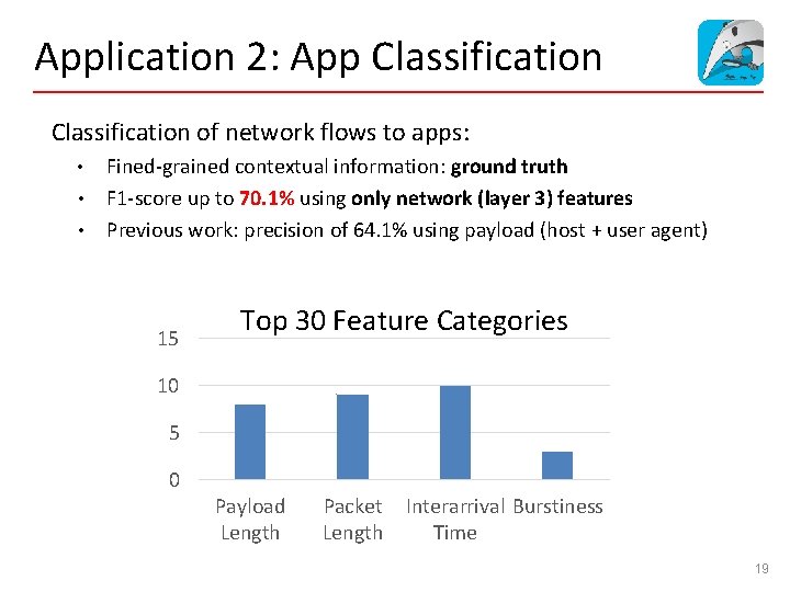 Application 2: App Classification of network flows to apps: • • • Fined-grained contextual