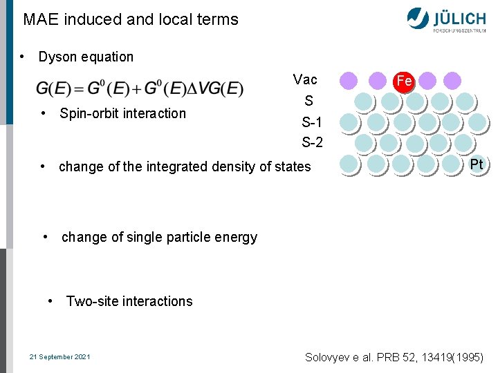 MAE induced and local terms • Dyson equation Vac • Spin-orbit interaction Fe S